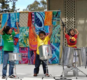 Kids on stage for a performance at Arts Splash!